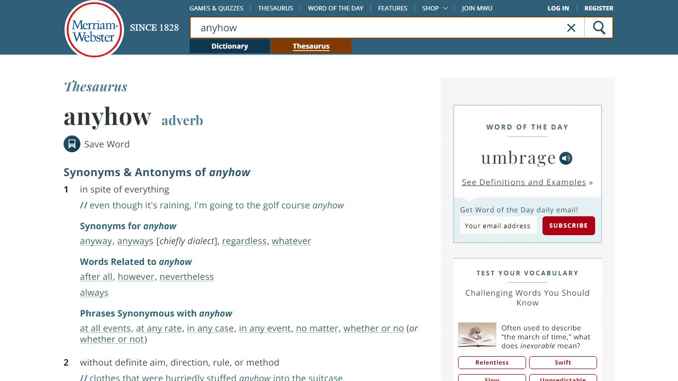 57 Synonyms & Antonyms of ANYHOW - Merriam-Webster